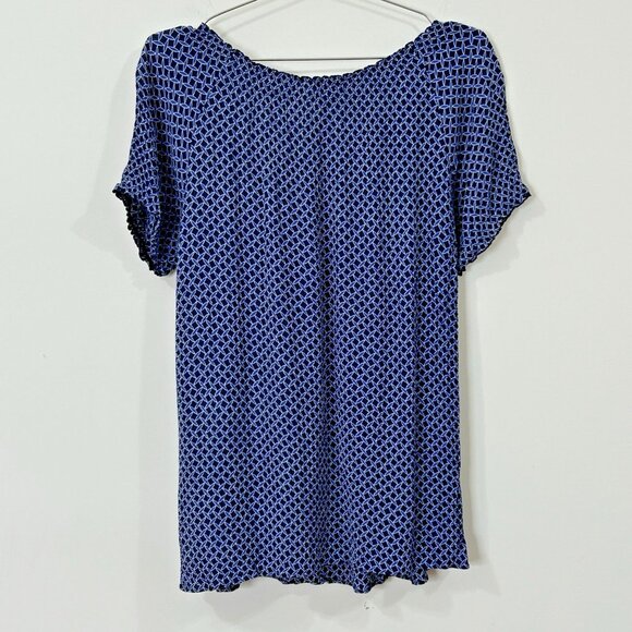 JACLYN SMITH Womens Blouse L Blue Geometric Rayon Raglan Sleeve Stretch Neck - Picture 2 of 7